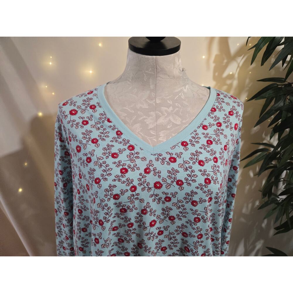 Lands End Womens Relaxed Fit V Neck Floral Long Sleeve Tee Top Size 1XP 16W-18W - Picture 5 of 12